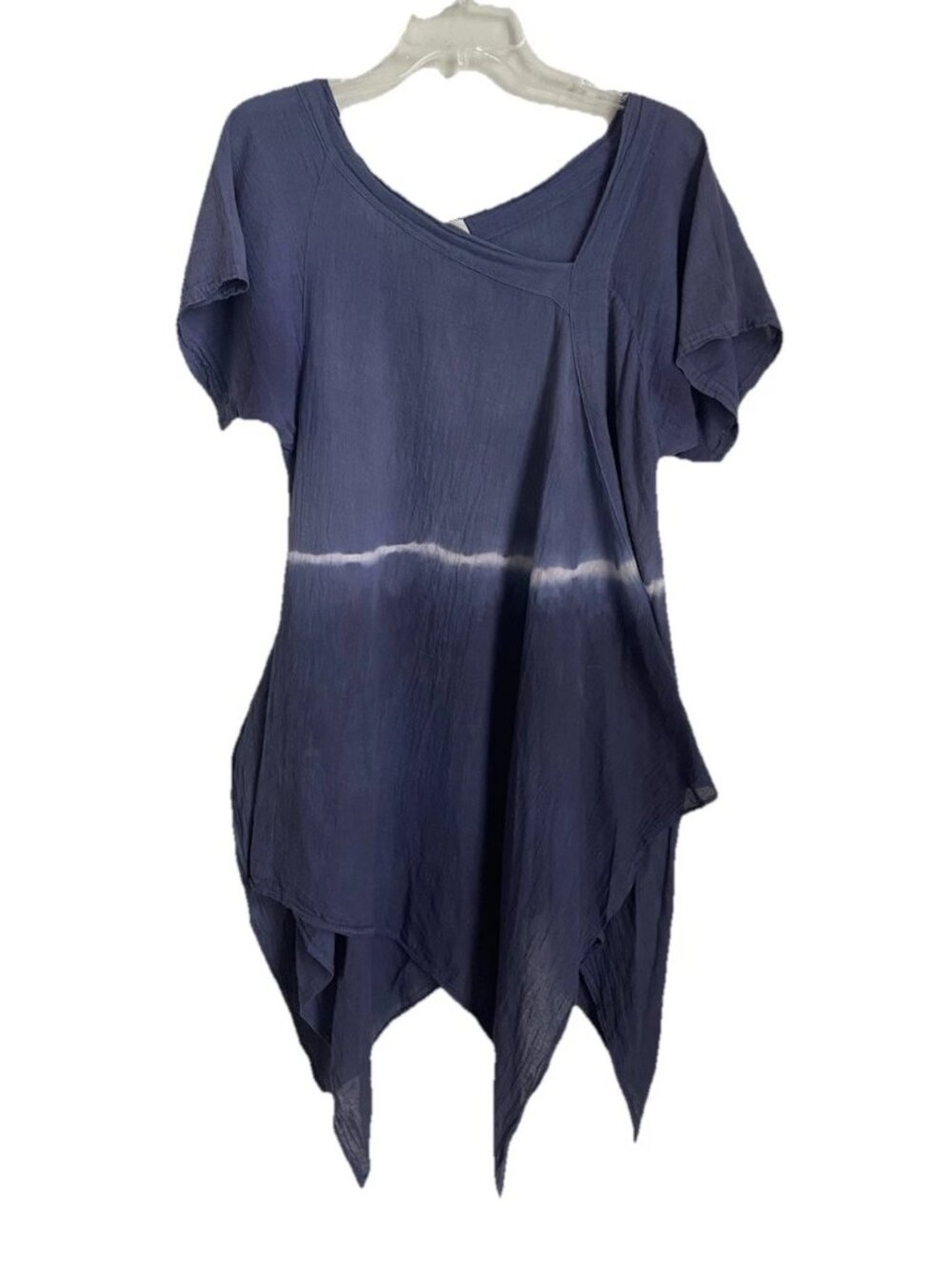 JP and Mattie Sundance Blue Dip Dye Gauze Asymmetrical Short Sleeve Top